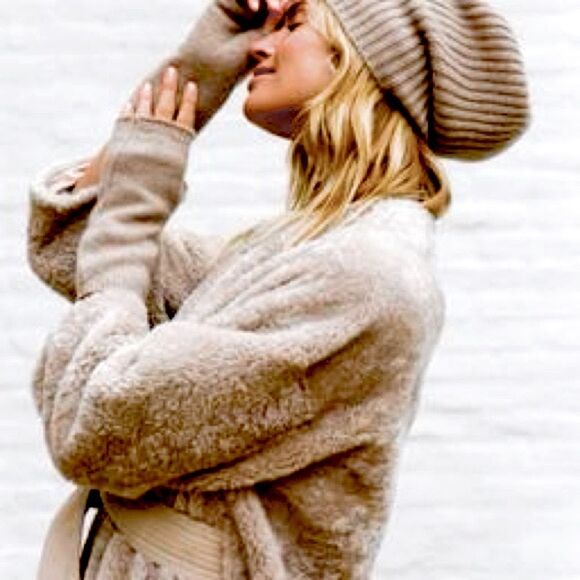 Jenni Kayne Yves Taupe Lamb Shearling 3/4 Sleeve Coat - Picture 4 of 16